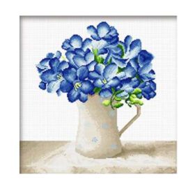 11CT Stamped Counted Cross Stitch Kits Preprinted Embroidery Kits for Adults, Blue Flowers in Vase 19x19 inch