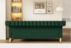 FX-P81-RG2 RETRO GREEN SOFA Modern Cream Velvet Sofa with Gold Accents - Sleek Channel-Tufted Upholstery