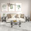 Tempered Glass Surface Coffee Table Set of 3, Decor Elliptical Coffee Table with Round End Side Tables