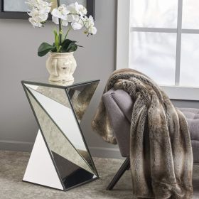 Geometrical Mirrored Side Table, Silver, Durable and Clear Design, Modern, Chic for Livingroom, Bedroom, Office 13.75''(L) x 13.75''(W) x 25.6''(H)