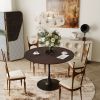 42.13"Modern Round Dining Table,Four Patchwork Tabletops with Brown Oak Color Solid Wood Veneer Table Top,Metal Base Dining Table