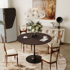 42.13"Modern Round Dining Table,Four Patchwork Tabletops with Brown Oak Color Solid Wood Veneer Table Top,Metal Base Dining Table