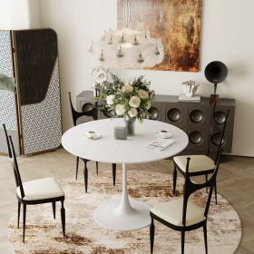 42.13"Modern Round Dining Table,Four Patchwork Tabletops with White Solid Wood Veneer Table Top,Metal Base Dining Table