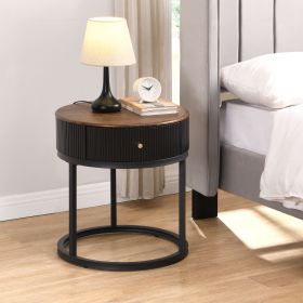 Round Nightstand with Drawer, 19.68 Inch Wood End Table with Storage, Small Table or Living Room, Bedroom and Small Spaces