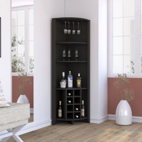 Corner Bar Cabinet, Three Shelves, Eight Built-in Wine Rack, Two Side Shelves, Black