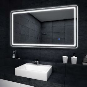 LED aluminum alloy frameless rounded rectangular silver full-length mirror with stand 63 * 16 * 1 inch Bathroom Vanity Mirror for Bedroom Entryway