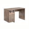 92205 Home Office Desk Hazelnut One Cabinet Three Shelves Faux Barn Door on Metal Euro Hinges Modesty Panel