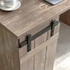 92205 Home Office Desk Hazelnut One Cabinet Three Shelves Faux Barn Door on Metal Euro Hinges Modesty Panel