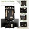 ON-TREND Farmhouse 4-in-1 Hall Tree with Barn Doors, Movable Bench with 7 Hanging Hooks and Shoe Storage Cabinet
