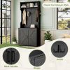 ON-TREND Farmhouse 4-in-1 Hall Tree with Barn Doors, Movable Bench with 7 Hanging Hooks and Shoe Storage Cabinet