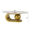 Modern Oval Coffee Table for Living Room, Marble Pattern Sintered Stone Coffee Tabletop with Gold Stainless Steel Base in 47.2"