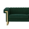 FX-P81-RG2 RETRO GREEN SOFA Modern Cream Velvet Sofa with Gold Accents - Sleek Channel-Tufted Upholstery