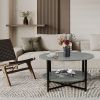 31.5"D x 31.5''W x 18.3''H Round Coffee Table With 2-Tier Storage, Farmhouse Living Room Cocktail Table With Black Metal Leg