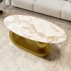 Modern Oval Coffee Table for Living Room, Marble Pattern Sintered Stone Coffee Tabletop with Gold Stainless Steel Base in 47.2"