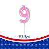 Macaron Pink Number 9 Candles,Pink First Birthday Candles,Macaron Happy Birthday Candle for Cake 11cm 24pcs