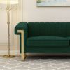 FX-P81-RG2 RETRO GREEN SOFA Modern Cream Velvet Sofa with Gold Accents - Sleek Channel-Tufted Upholstery
