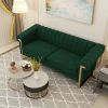 FX-P81-RG2 RETRO GREEN SOFA Modern Cream Velvet Sofa with Gold Accents - Sleek Channel-Tufted Upholstery