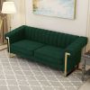 FX-P81-RG2 RETRO GREEN SOFA Modern Cream Velvet Sofa with Gold Accents - Sleek Channel-Tufted Upholstery