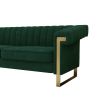FX-P81-RG2 RETRO GREEN SOFA Modern Cream Velvet Sofa with Gold Accents - Sleek Channel-Tufted Upholstery