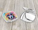 Poodle Hippie Dawg Compact Mirror Decorative Travel Makeup Mirror for Women Girls Gifts Pocket Makeup Mirror Folding Handheld