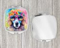 Poodle Hippie Dawg Compact Mirror Decorative Travel Makeup Mirror for Women Girls Gifts Pocket Makeup Mirror Folding Handheld