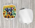 Manchester Terrier in Sunflowers Compact Mirror Decorative Travel Makeup Mirror for Women Girls Gifts Pocket Makeup Mirror Folding Handheld
