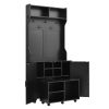 ON-TREND Farmhouse 4-in-1 Hall Tree with Barn Doors, Movable Bench with 7 Hanging Hooks and Shoe Storage Cabinet