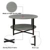31.5"D x 31.5''W x 18.3''H Round Coffee Table With 2-Tier Storage, Farmhouse Living Room Cocktail Table With Black Metal Leg