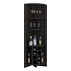 Corner Bar Cabinet, Three Shelves, Eight Built-in Wine Rack, Two Side Shelves, Black