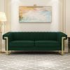 FX-P81-RG2 RETRO GREEN SOFA Modern Cream Velvet Sofa with Gold Accents - Sleek Channel-Tufted Upholstery
