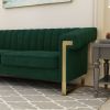 FX-P81-RG2 RETRO GREEN SOFA Modern Cream Velvet Sofa with Gold Accents - Sleek Channel-Tufted Upholstery