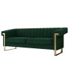 FX-P81-RG2 RETRO GREEN SOFA Modern Cream Velvet Sofa with Gold Accents - Sleek Channel-Tufted Upholstery
