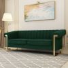 FX-P81-RG2 RETRO GREEN SOFA Modern Cream Velvet Sofa with Gold Accents - Sleek Channel-Tufted Upholstery