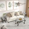 Tempered Glass Surface Coffee Table Set of 3, Decor Elliptical Coffee Table with Round End Side Tables