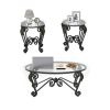 Tempered Glass Surface Coffee Table Set of 3, Decor Elliptical Coffee Table with Round End Side Tables