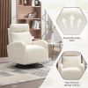 JiaDa Upholstered Swivel Glider.Rocking Chair for Nursery in White Teddy.Modern Style One Left Bag