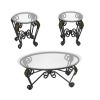 Tempered Glass Surface Coffee Table Set of 3, Decor Elliptical Coffee Table with Round End Side Tables