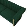 FX-P81-RG2 RETRO GREEN SOFA Modern Cream Velvet Sofa with Gold Accents - Sleek Channel-Tufted Upholstery