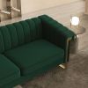 FX-P81-RG2 RETRO GREEN SOFA Modern Cream Velvet Sofa with Gold Accents - Sleek Channel-Tufted Upholstery