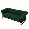 FX-P81-RG2 RETRO GREEN SOFA Modern Cream Velvet Sofa with Gold Accents - Sleek Channel-Tufted Upholstery
