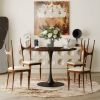 42.13"Modern Round Dining Table,Four Patchwork Tabletops with Brown Oak Color Solid Wood Veneer Table Top,Metal Base Dining Table
