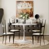 42.13"Modern Round Dining Table,Four Patchwork Tabletops with White Solid Wood Veneer Table Top,Metal Base Dining Table