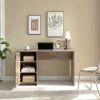 92205 Home Office Desk Hazelnut One Cabinet Three Shelves Faux Barn Door on Metal Euro Hinges Modesty Panel