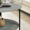 31.5"D x 31.5''W x 18.3''H Round Coffee Table With 2-Tier Storage, Farmhouse Living Room Cocktail Table With Black Metal Leg
