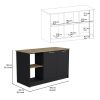 Kitchen Island with Large Countertop, Open Storage Shelves and Double Door Cabinet, Black / Macadamia