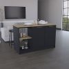 Kitchen Island with Large Countertop, Open Storage Shelves and Double Door Cabinet, Black / Macadamia