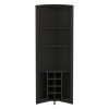 Corner Bar Cabinet, Three Shelves, Eight Built-in Wine Rack, Two Side Shelves, Black
