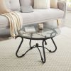 2 Piece Tempered Glass Surface Coffee Table Set, Decor Coffee Table Round End Side Table with Sturdy Construction for Living Room (Rustic Black)