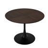 42.13"Modern Round Dining Table,Four Patchwork Tabletops with Brown Oak Color Solid Wood Veneer Table Top,Metal Base Dining Table