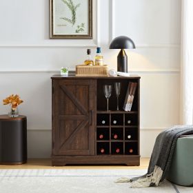 Farmhouse Coffee Bar Cabinet Bar Cabinet with Wine Rack Barn Door Buffet Sideboard Cabinet with Drawer, Adjustable Storage Shelves, Living Room (Material: MDF, Color: Espresso)